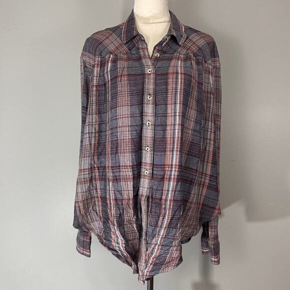 BDG Urban Outfitters Melanie Oversized Plaid Button Down Tie Front Top Sz M - Picture 4 of 11